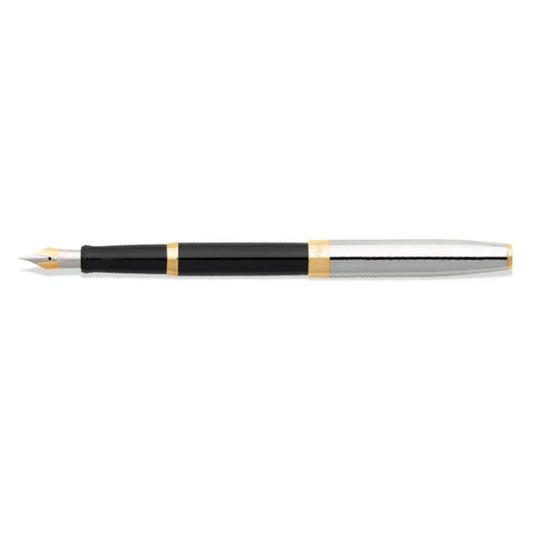 Sheaffer SAGARIS E9475 Gloss Black Barrel and Chrome Cap With Gold Tone Trim Fountain Pen (WW30) — Sheaffer fountain pen — precision nib writing instrument, at Cityluxe Singapore stationery store
