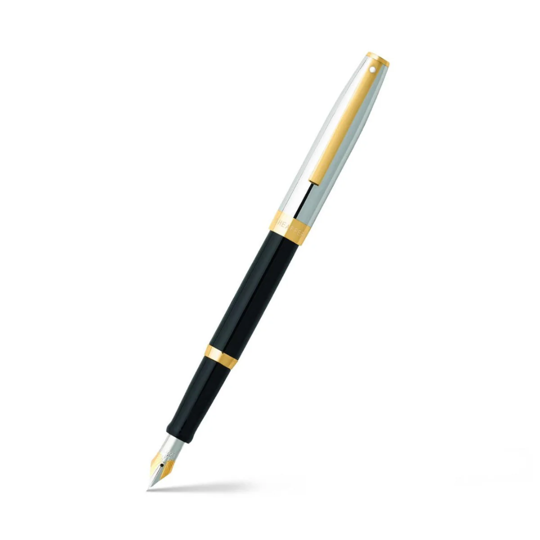 Sheaffer SAGARIS E9475 Gloss Black Barrel and Chrome Cap With Gold Tone Trim Fountain Pen (WW30) — Sheaffer fountain pen — precision nib writing instrument, at Cityluxe Singapore stationery store