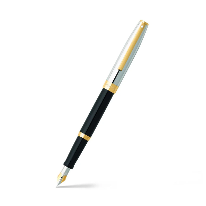 Sheaffer SAGARIS E9475 Gloss Black Barrel and Chrome Cap With Gold Tone Trim Fountain Pen (WW30) — Sheaffer fountain pen — precision nib writing instrument, at Cityluxe Singapore stationery store