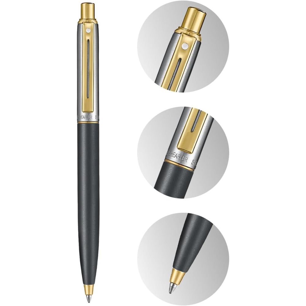 Sheaffer Sentinel Metal 334 Matte Black Barrel and Brushed Chrome Cap Ballpoint Pen with Gold Trims (WW31) — Sheaffer ballpoint pen — reliable smooth-writing everyday pen, at Cityluxe Singapore