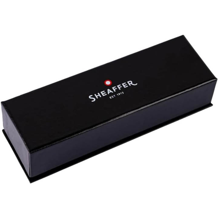 Sheaffer Sentinel Metal 335 Glossy Black Barrel and Brushed Chrome Ballpoint Pen with Gold Trims (WW31) — flat lay