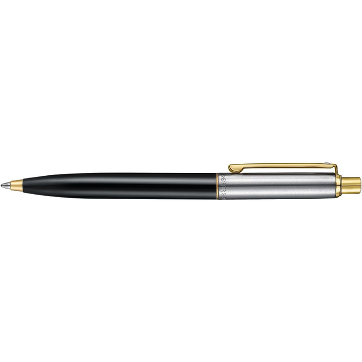 Sheaffer Sentinel Metal 335 Glossy Black Barrel and Brushed Chrome Ballpoint Pen with Gold Trims (WW31) — tip detail