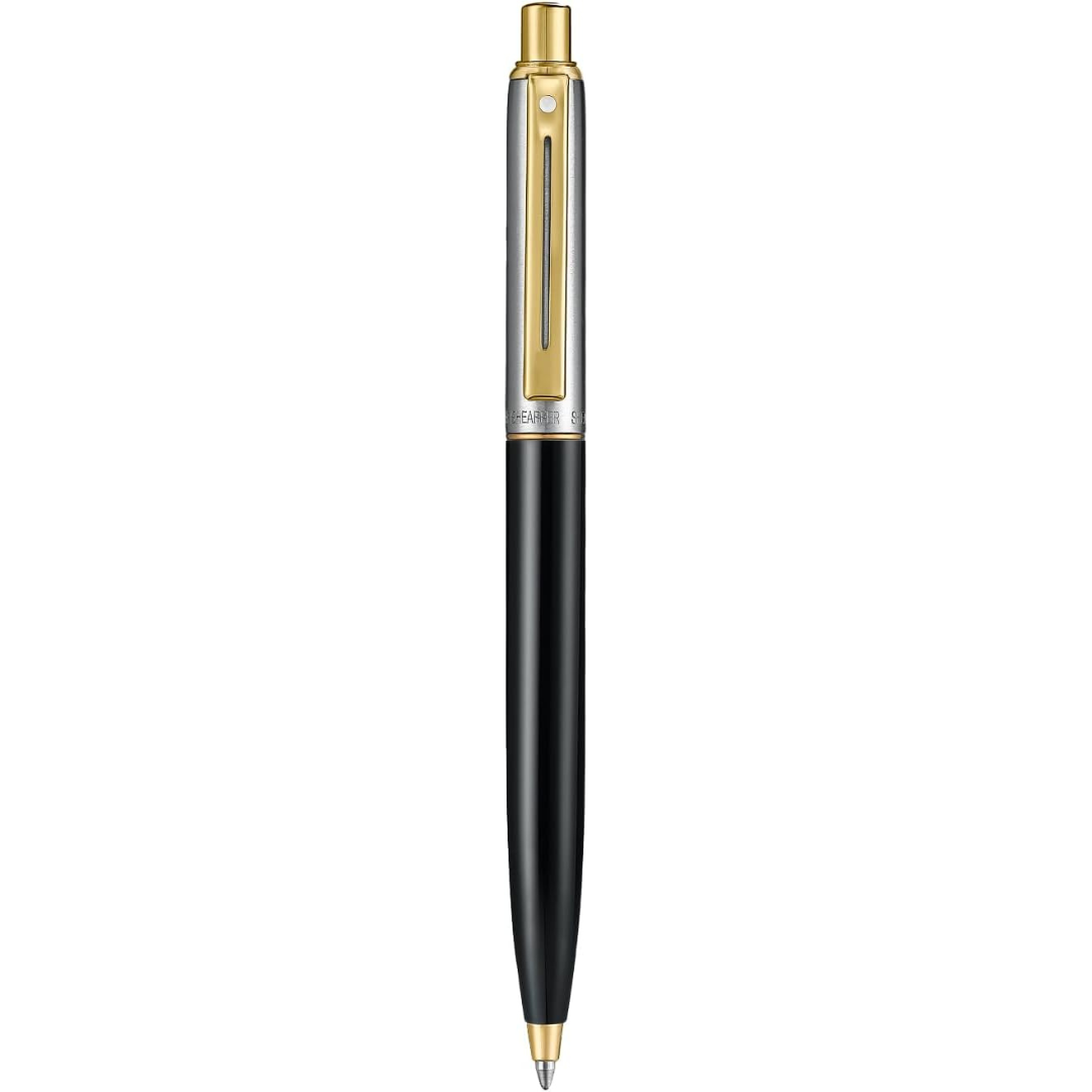 Sheaffer Sentinel Metal 335 Glossy Black Barrel and Brushed Chrome Ballpoint Pen with Gold Trims (WW31) — with packaging