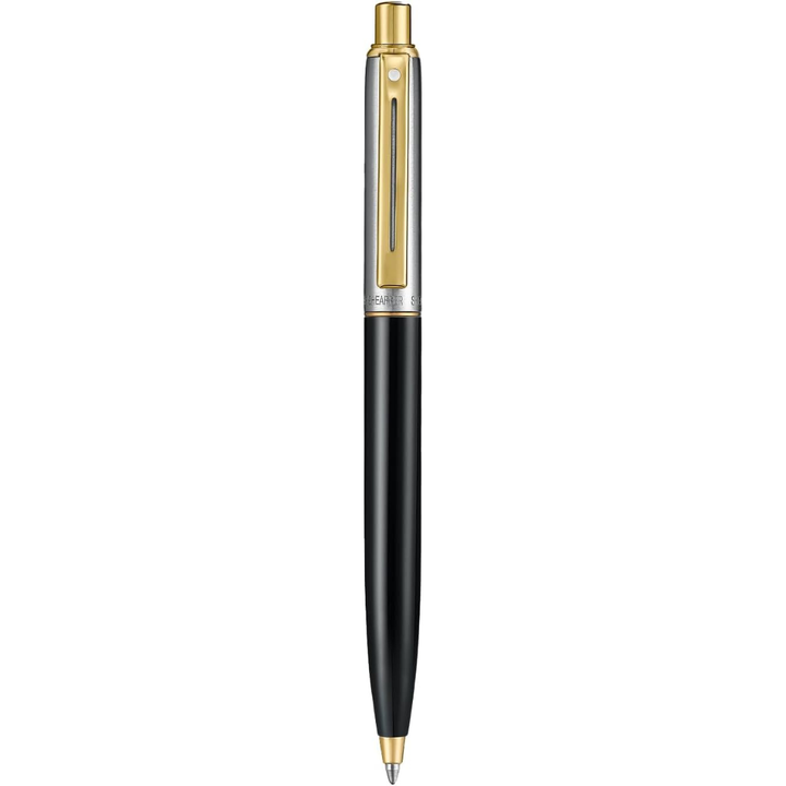 Sheaffer Sentinel Metal 335 Glossy Black Barrel and Brushed Chrome Ballpoint Pen with Gold Trims (WW31) — with packaging