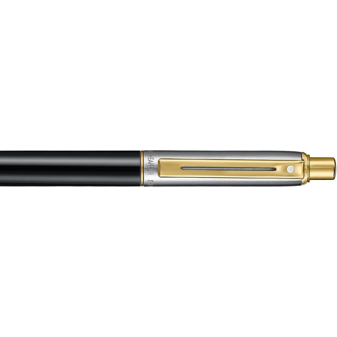 Sheaffer Sentinel Metal 335 Glossy Black Barrel and Brushed Chrome Ballpoint Pen with Gold Trims (WW31) — barrel detail