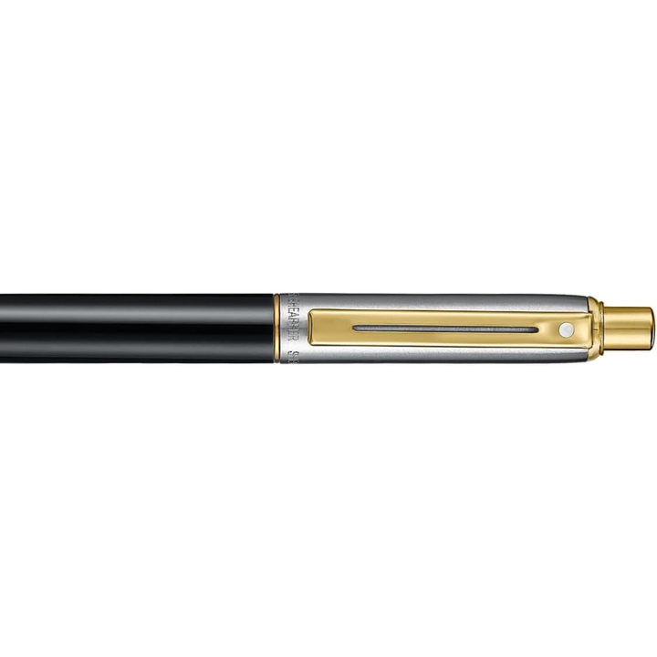 Sheaffer Sentinel Metal 335 Glossy Black Barrel and Brushed Chrome Ballpoint Pen with Gold Trims (WW31) — barrel detail