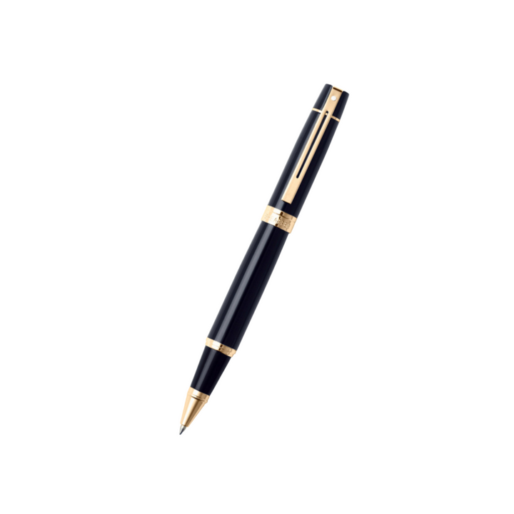 Sheaffer 300 E9325 Glossy Black with Gold Trims Rollerball Pen (WW30) — Sheaffer rollerball pen — fluid gel ink writing instrument, at Cityluxe Singapore
