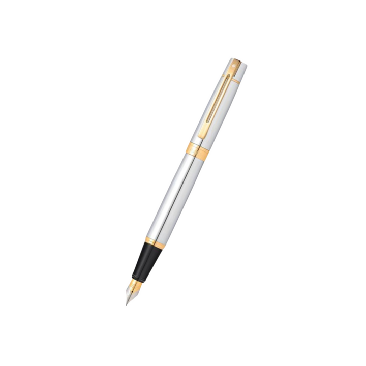 Sheaffer 300 E9342 Bright Chrome With Gold Trims Fountain Pen (WW30) — Sheaffer fountain pen — precision nib writing instrument, at Cityluxe Singapore stationery store