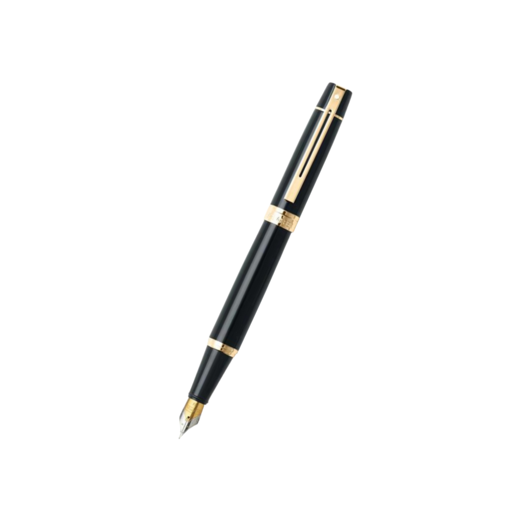 Sheaffer 300 E9325 Glossy Black With Gold Trims Fountain Pen (WW30) — Sheaffer fountain pen — precision nib writing instrument, at Cityluxe Singapore stationery store