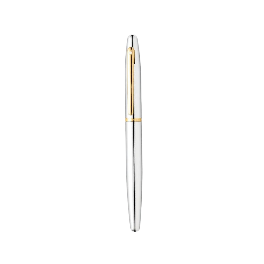 Sheaffer  VFM E9422 Polished Chrome with Gold Trims Rollerball Pen (WW31) — Sheaffer rollerball pen — fluid gel ink writing instrument, at Cityluxe Singapore