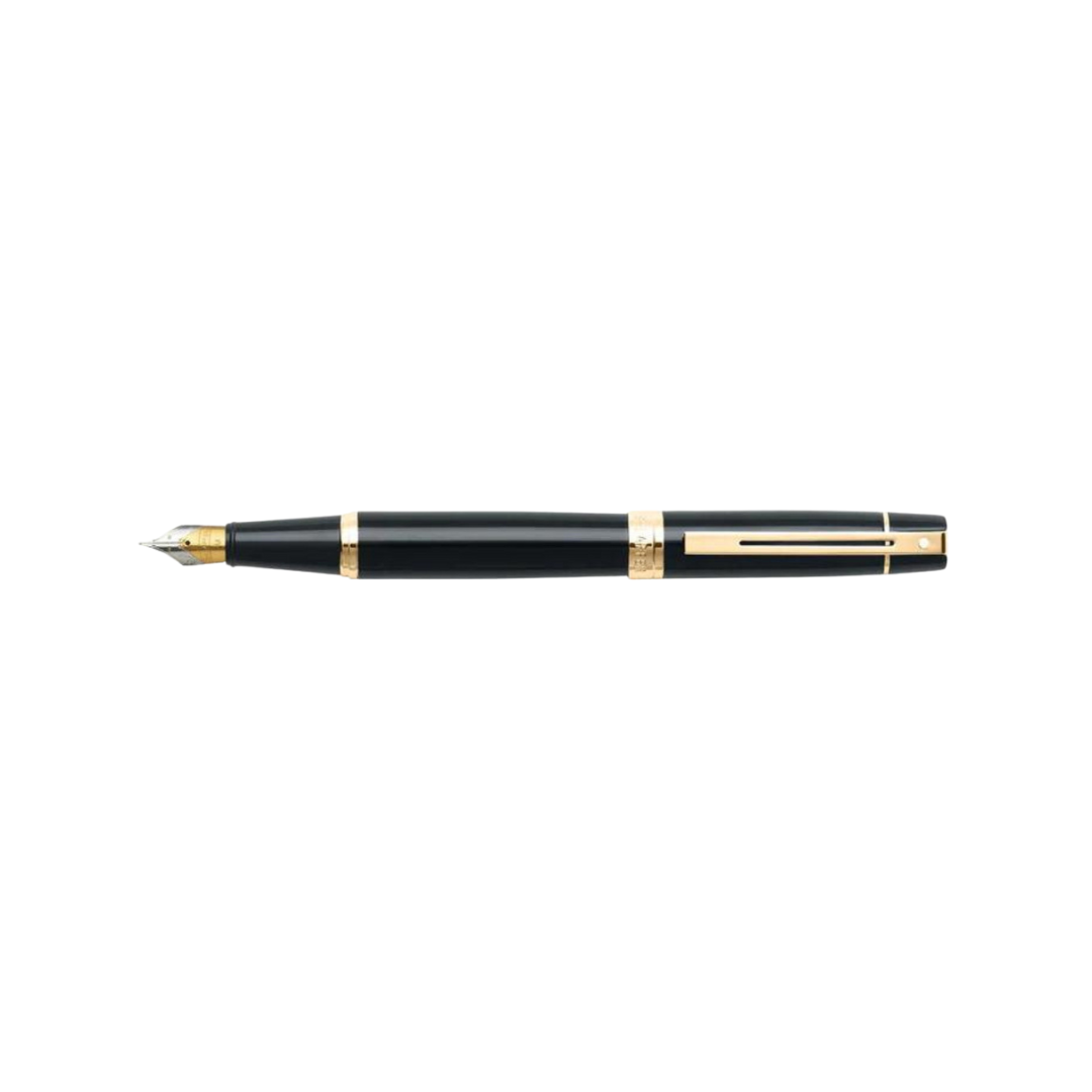 Sheaffer 300 E9325 Glossy Black With Gold Trims Fountain Pen (WW30) — Sheaffer fountain pen — precision nib writing instrument, at Cityluxe Singapore stationery store