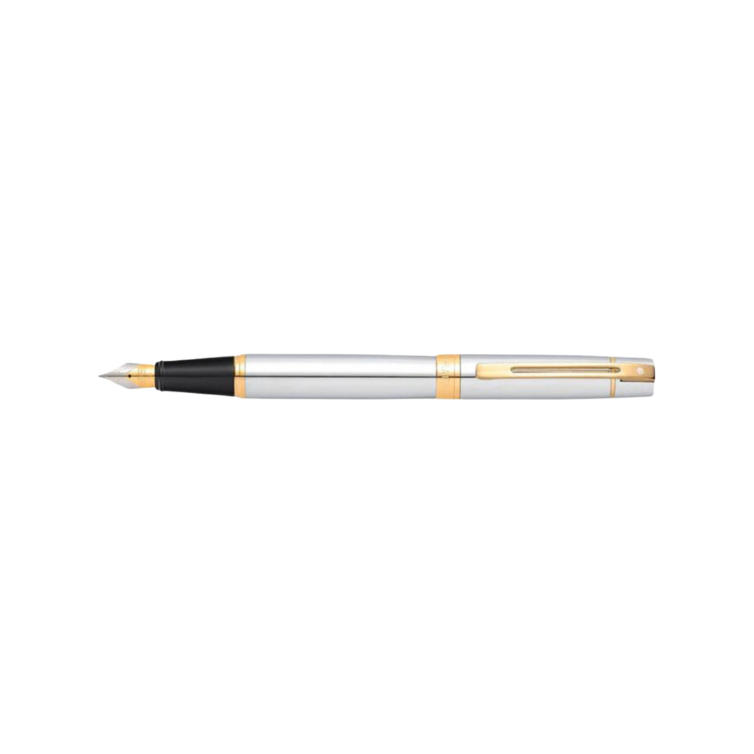 Sheaffer 300 E9342 Bright Chrome With Gold Trims Fountain Pen (WW30) — Sheaffer fountain pen — precision nib writing instrument, at Cityluxe Singapore stationery store