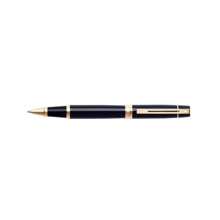 Sheaffer 300 E9325 Glossy Black with Gold Trims Rollerball Pen (WW30) — Sheaffer rollerball pen — fluid gel ink writing instrument, at Cityluxe Singapore