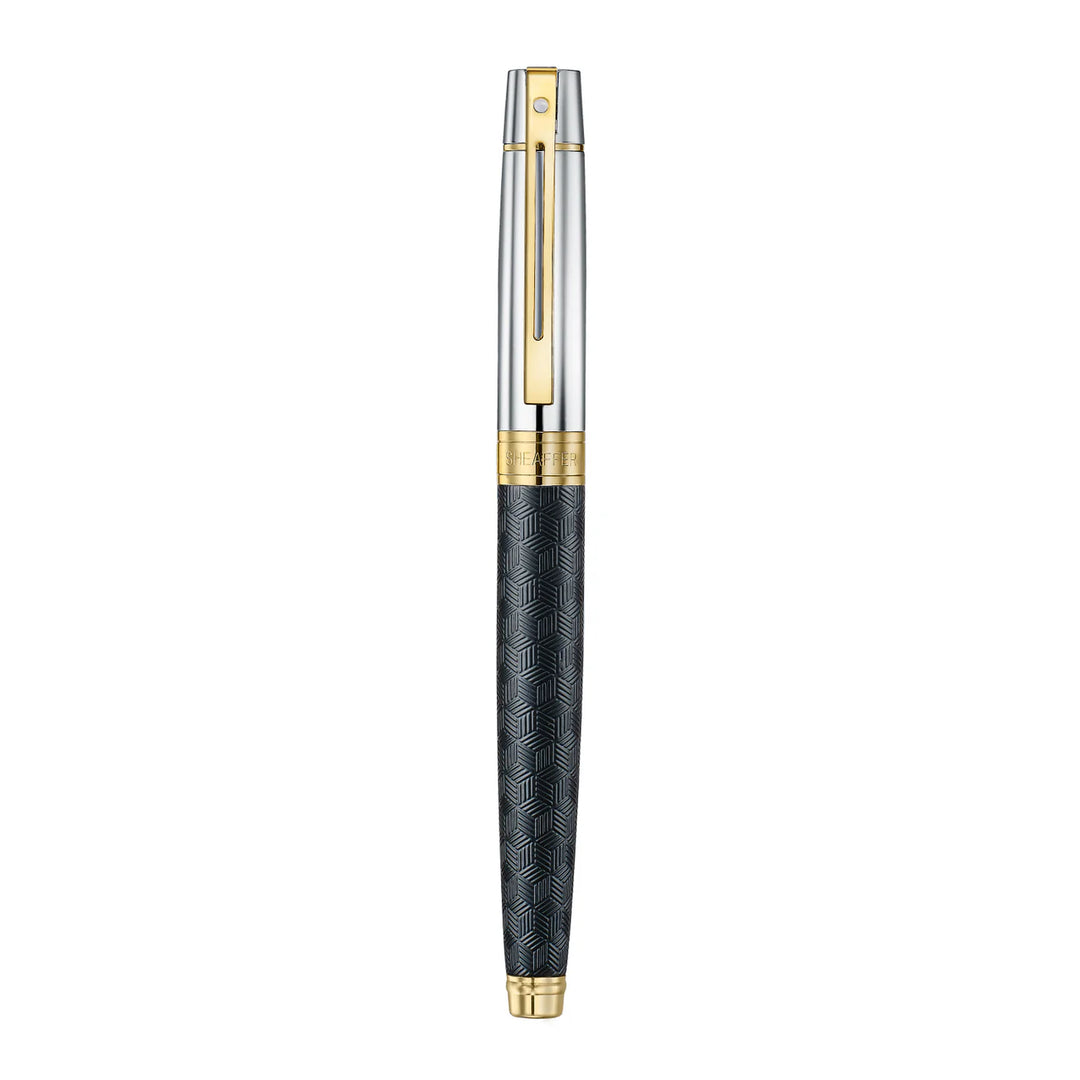 Sheaffer 300 9347 Engraved Black Rollerball Pen with Chrome Cap and Gold Trims Gift Set With Credit Card Holder — Sheaffer rollerball pen — fluid gel ink writing instrument, at Cityluxe Singapore