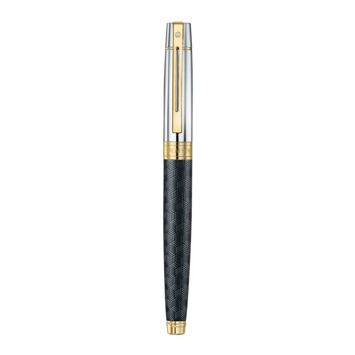 Sheaffer 300 9347 Engraved Black Rollerball Pen with Chrome Cap and Gold Trims Gift Set With Credit Card Holder — Sheaffer rollerball pen — fluid gel ink writing instrument, at Cityluxe Singapore