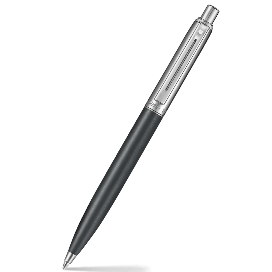 Sheaffer Sentinel Metal 331 Matte Black Barrel and Brished Chrome Cap Ballpoint Pen with Chrome Trims (WW31) — capped