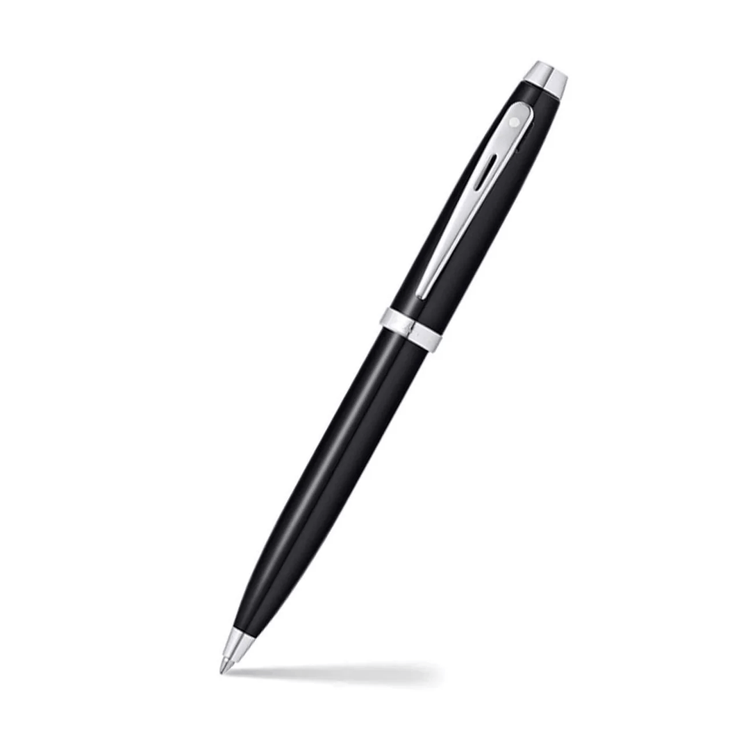 Sheaffer Gift Set ft. Glossy Black 100 Ballpoint Pen with Chrome Trims and Business Card Holder — barrel detail