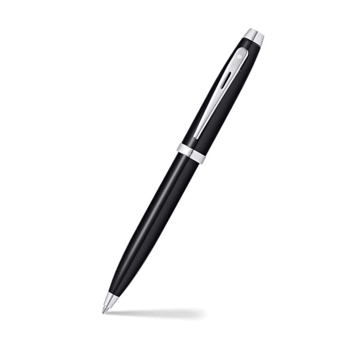 Sheaffer Gift Set ft. Glossy Black 100 Ballpoint Pen with Chrome Trims and Business Card Holder — barrel detail