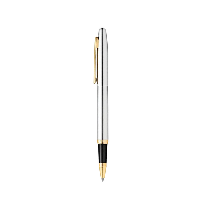 Sheaffer  VFM E9422 Polished Chrome with Gold Trims Rollerball Pen (WW31) — Sheaffer rollerball pen — fluid gel ink writing instrument, at Cityluxe Singapore