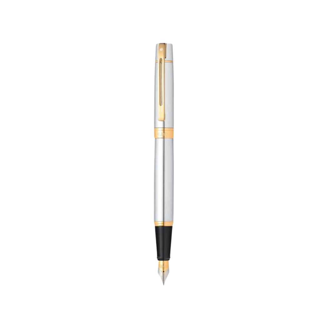 Sheaffer 300 E9342 Bright Chrome With Gold Trims Fountain Pen (WW30) — Sheaffer fountain pen — precision nib writing instrument, at Cityluxe Singapore stationery store