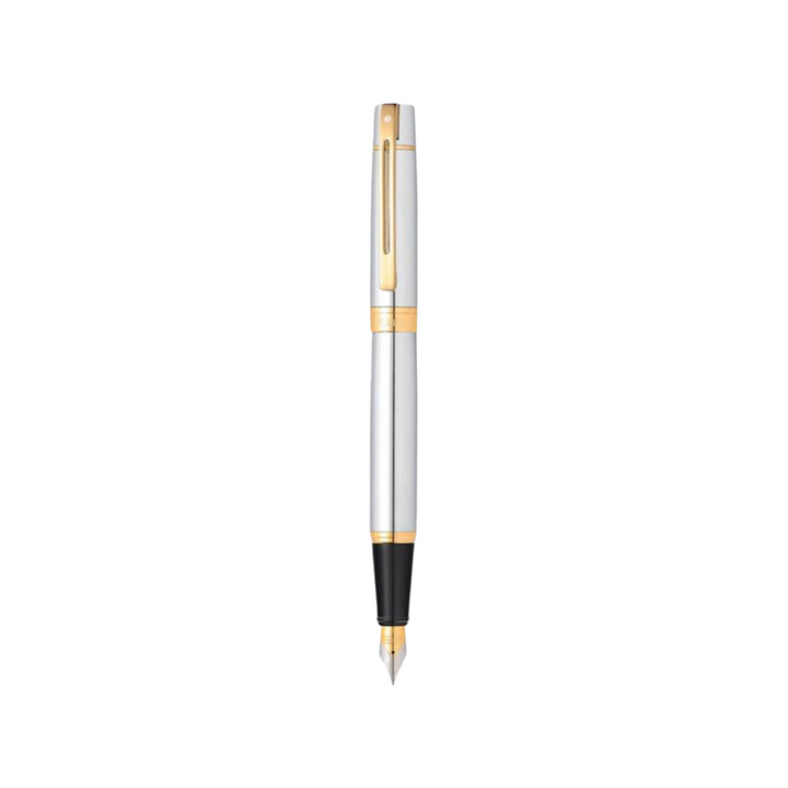 Sheaffer 300 E9342 Bright Chrome With Gold Trims Fountain Pen (WW30) — Sheaffer fountain pen — precision nib writing instrument, at Cityluxe Singapore stationery store