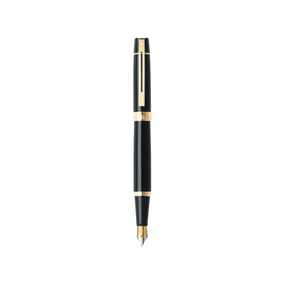 Sheaffer 300 E9325 Glossy Black With Gold Trims Fountain Pen (WW30) — Sheaffer fountain pen — precision nib writing instrument, at Cityluxe Singapore stationery store
