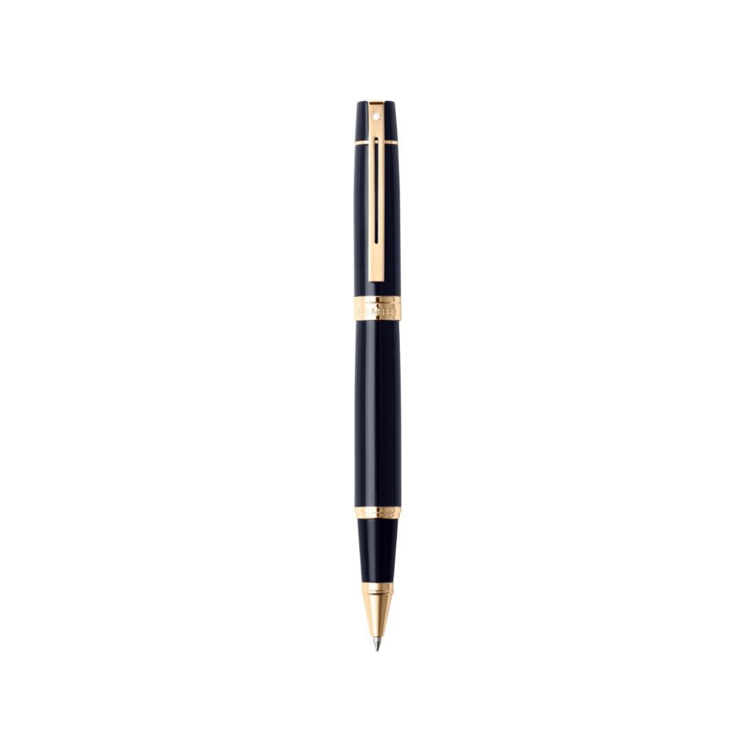 Sheaffer 300 E9325 Glossy Black with Gold Trims Rollerball Pen (WW30) — Sheaffer rollerball pen — fluid gel ink writing instrument, at Cityluxe Singapore