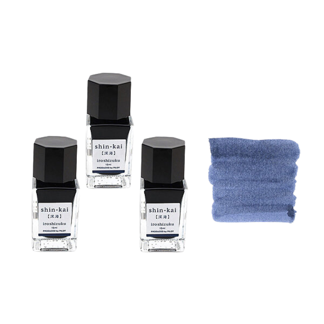 Pilot Iroshizuku 15ml Ink Bottle - Shin-kai (Blue Grey) — colour swatch on paper
