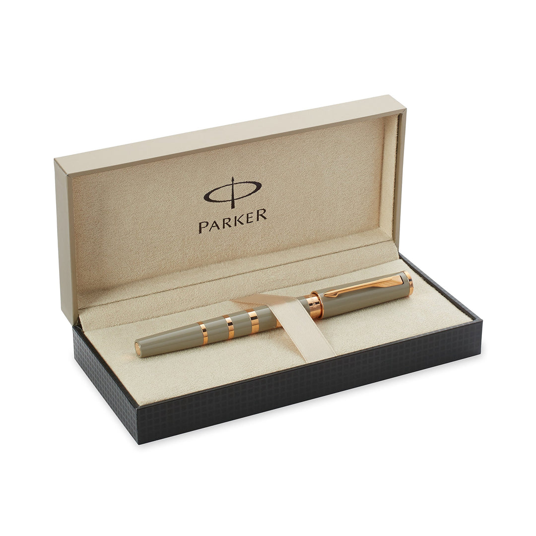 Parker Ingenuity Small Taupe &amp; Metal Pink Gold Trim 5th Technology Pen — angle view
