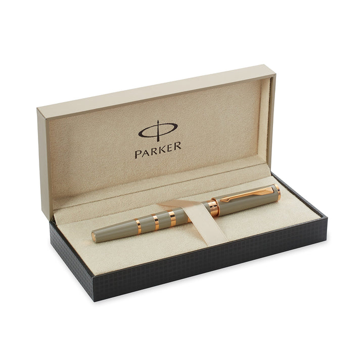 Parker Ingenuity Small Taupe &amp; Metal Pink Gold Trim 5th Technology Pen — angle view
