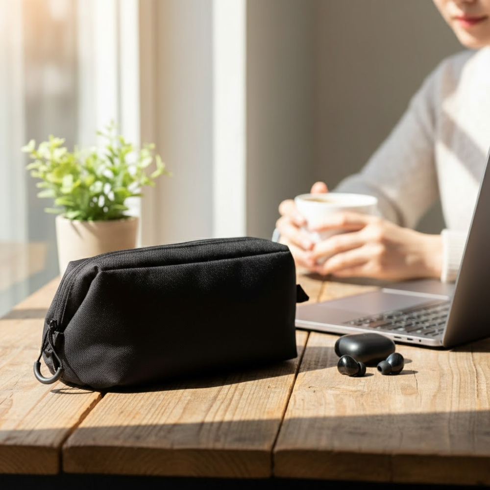 nähe Soft Gadget Pouch L in Navy — Hightide carrying pouch — stationery storage and organisation, at Cityluxe Singapore