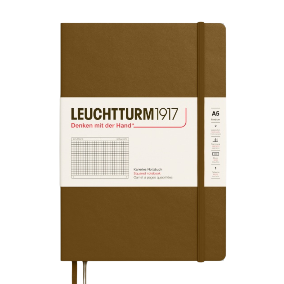 Leuchtturm1917 A5 Medium Hardcover Notebook - Squared / Spice Brown — open spread