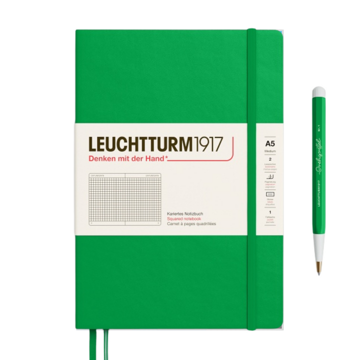 Leuchtturm1917 A5 Medium Hardcover Notebook - Squared / Spring Leaf — front cover