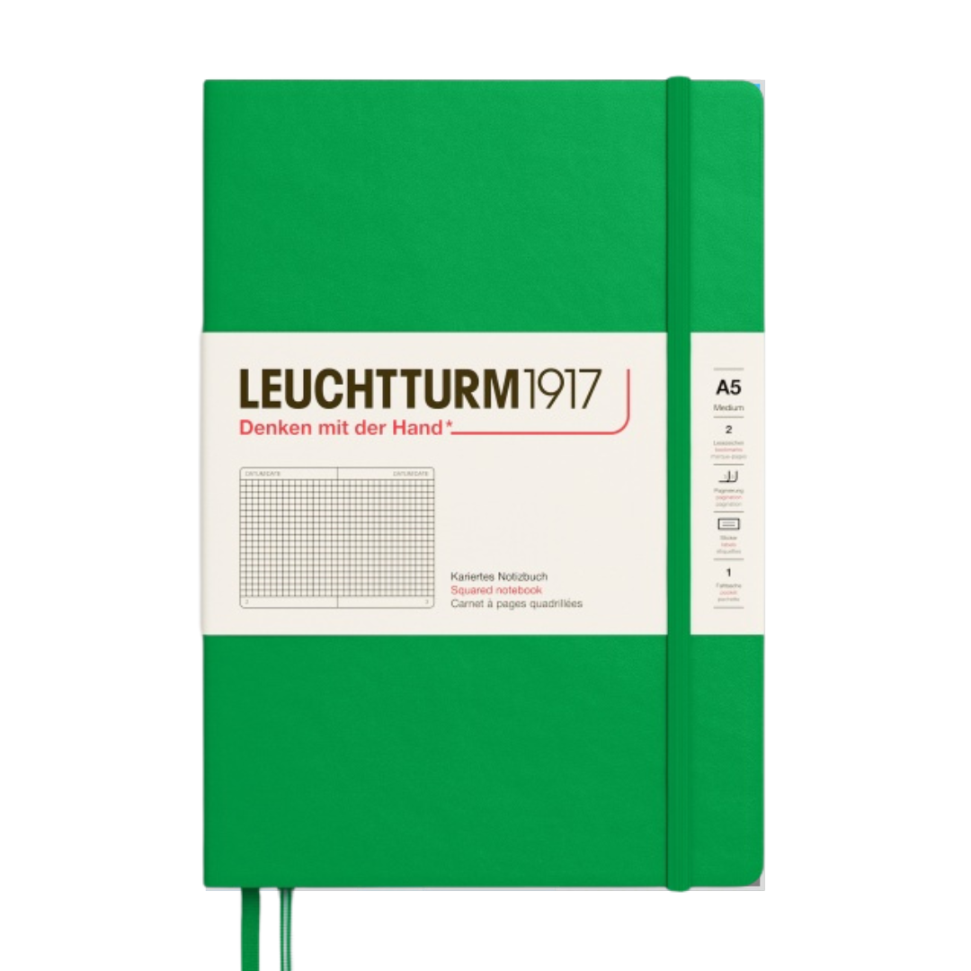 Leuchtturm1917 A5 Medium Hardcover Notebook - Squared / Spring Leaf — open spread