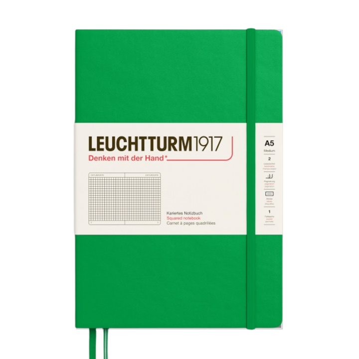 Leuchtturm1917 A5 Medium Hardcover Notebook - Squared / Spring Leaf — open spread