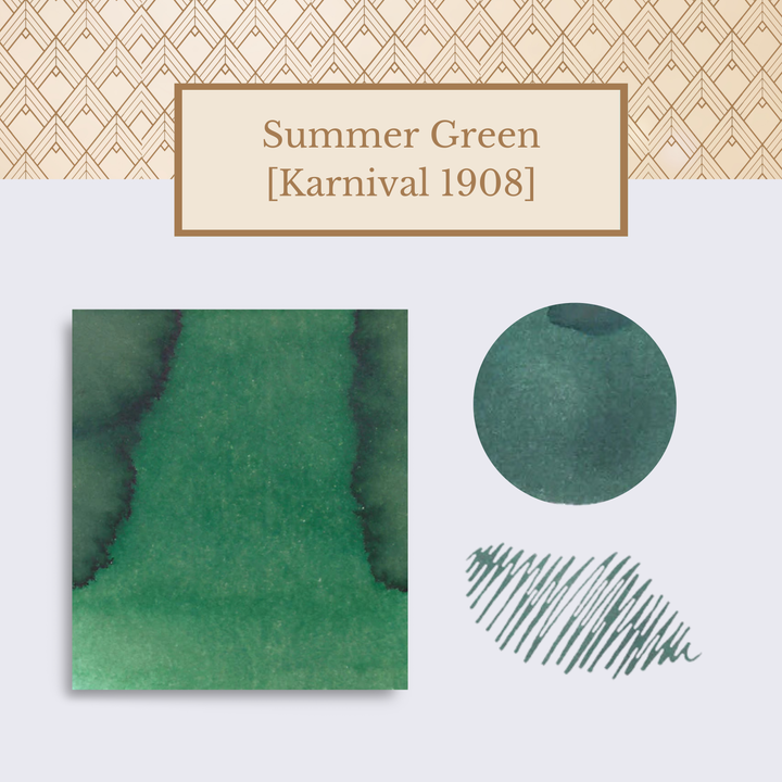 Vinta Inks 30ml Ink Bottle Summer Green (Carnival 1908) — Vinta Inks fountain pen ink — premium bottled ink for writing, at Cityluxe Singapore