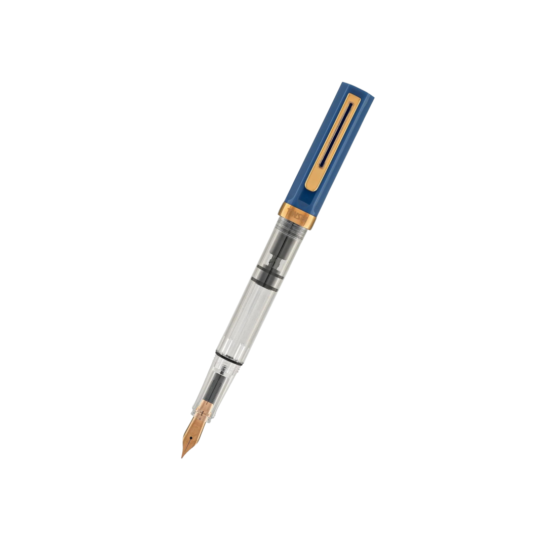 TWSBI ECO Fountain Pen - Indigo Blue with Bronze Trim — uncapped with cap posted