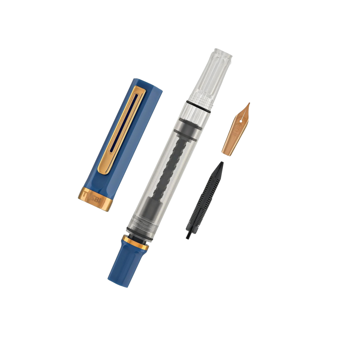 TWSBI ECO Fountain Pen - Indigo Blue with Bronze Trim — flat lay
