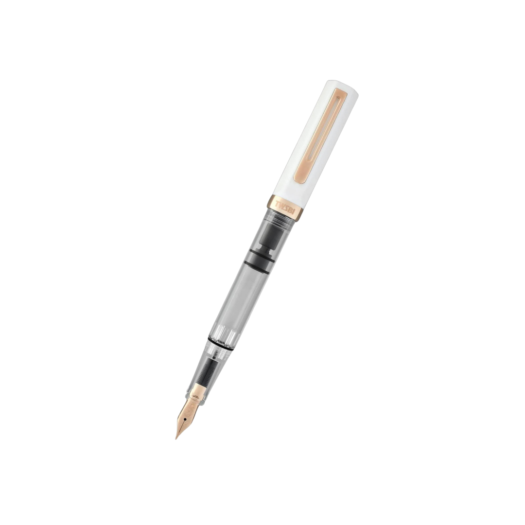 TWSBI ECO Fountain Pen in White with Rose Gold Trim — TWSBI fountain pen — precision nib writing instrument, at Cityluxe Singapore stationery store