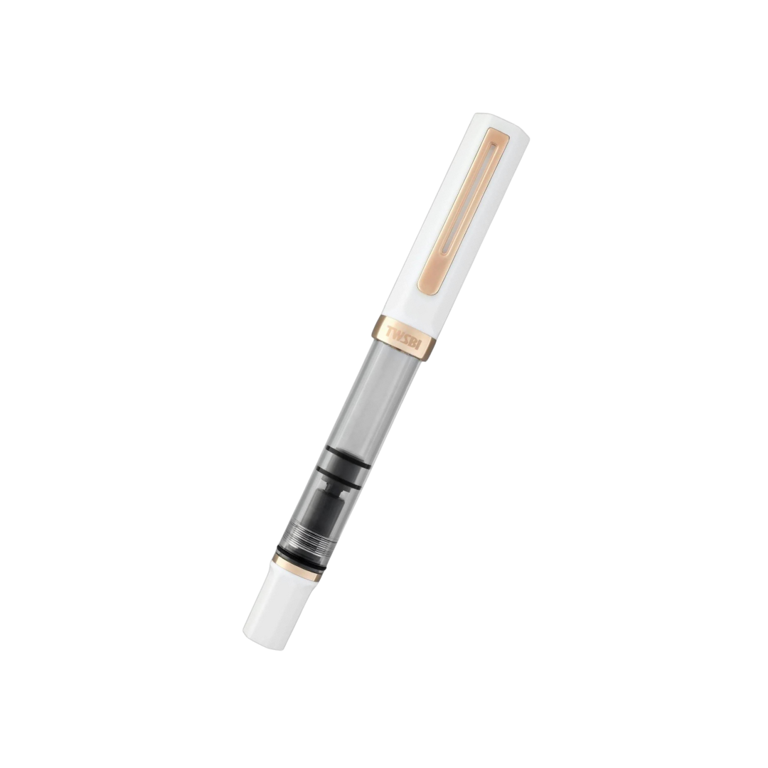 TWSBI ECO Fountain Pen in White with Rose Gold Trim — TWSBI fountain pen — precision nib writing instrument, at Cityluxe Singapore stationery store