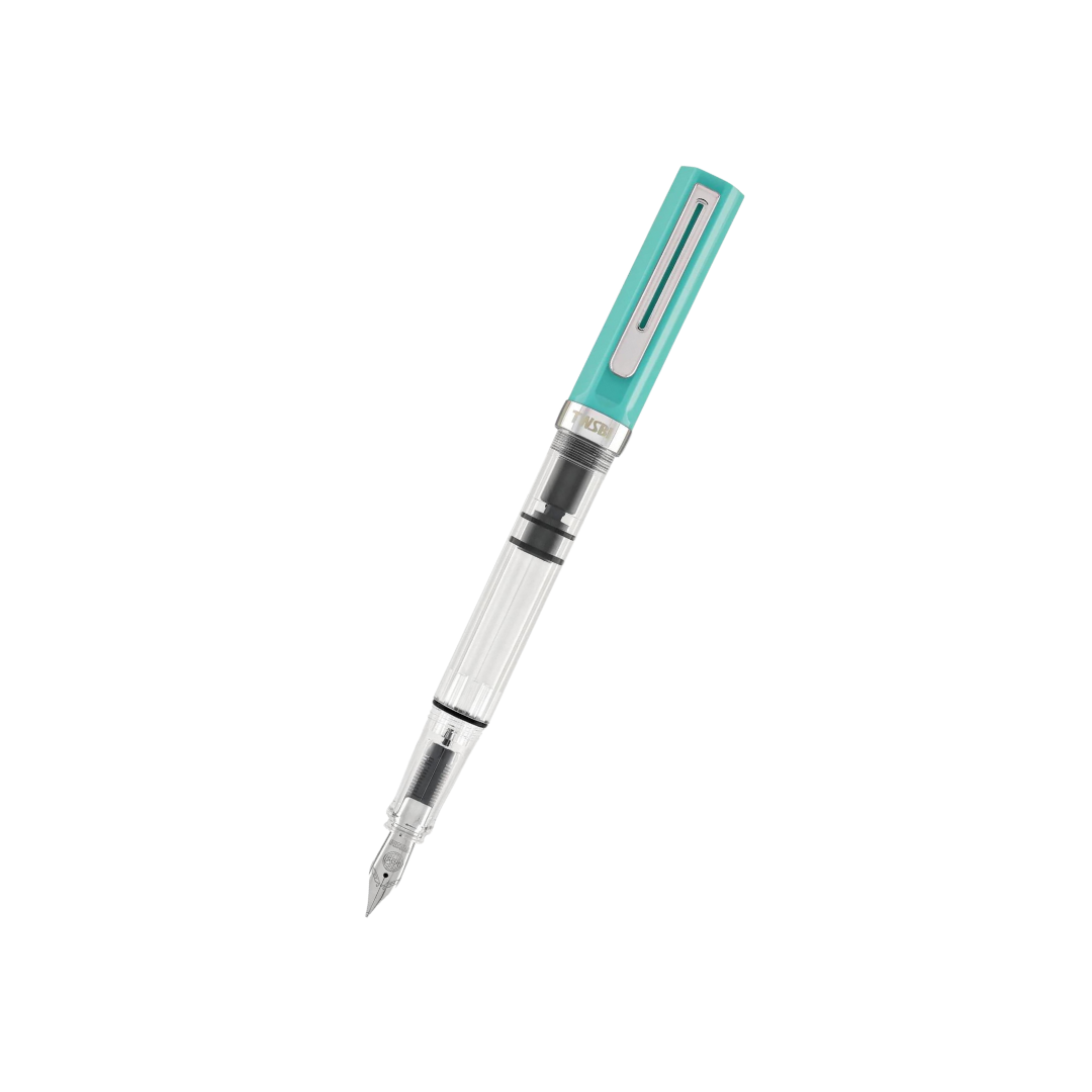 TWSBI ECO Fountain Pen Persian Green — uncapped with cap posted
