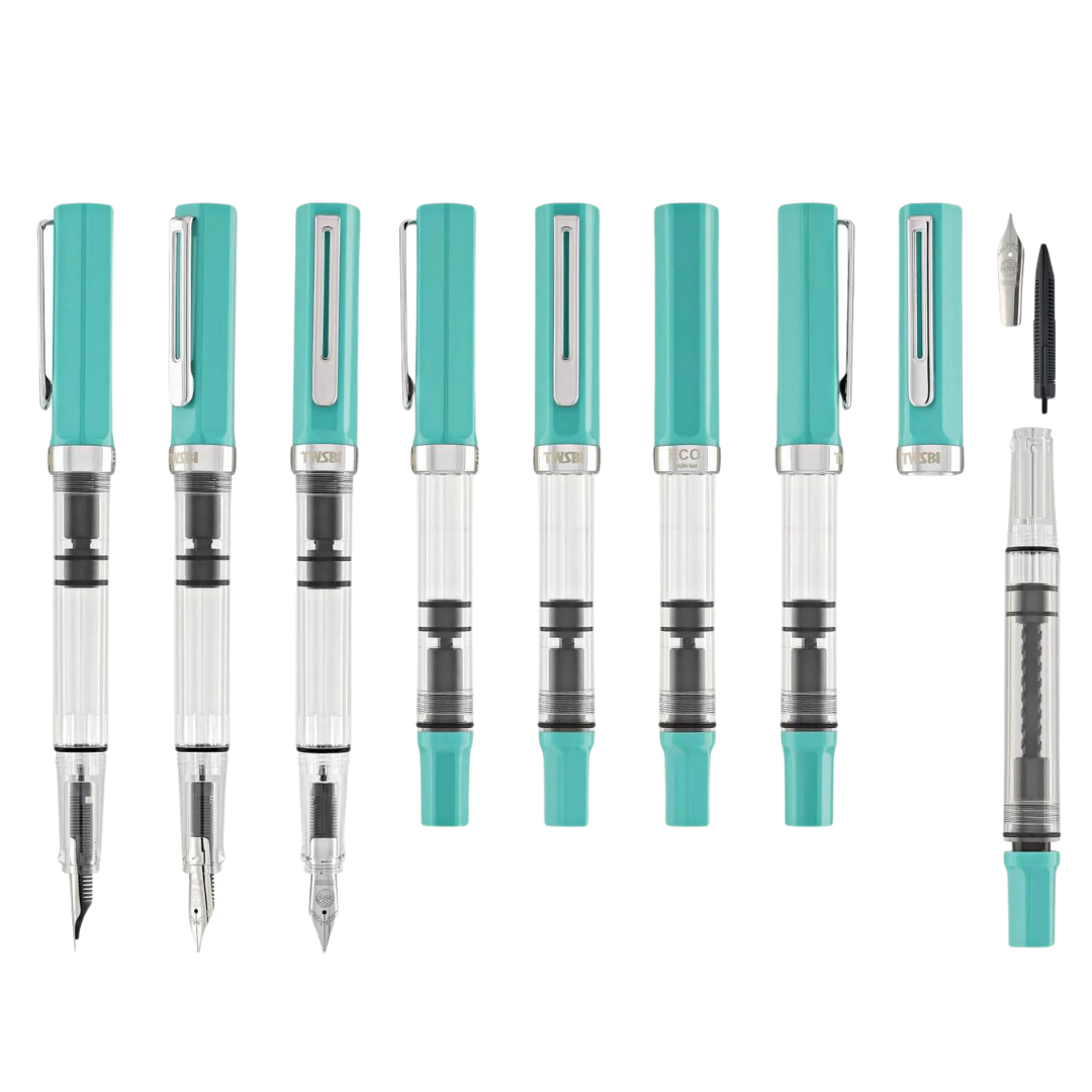 TWSBI ECO Fountain Pen Persian Green — flat lay