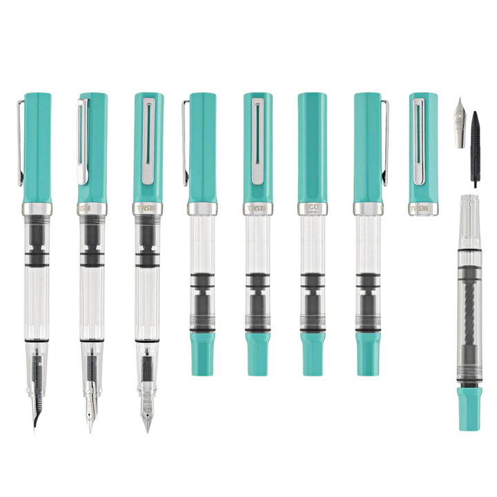 TWSBI ECO Fountain Pen Persian Green — flat lay