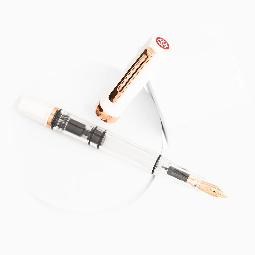 TWSBI ECO Fountain Pen in White with Rose Gold Trim — TWSBI fountain pen — precision nib writing instrument, at Cityluxe Singapore stationery store