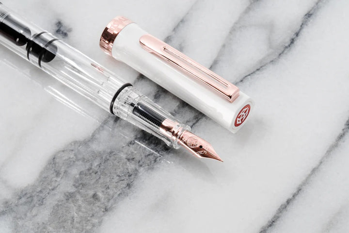 TWSBI ECO Fountain Pen in White with Rose Gold Trim — TWSBI fountain pen — precision nib writing instrument, at Cityluxe Singapore stationery store