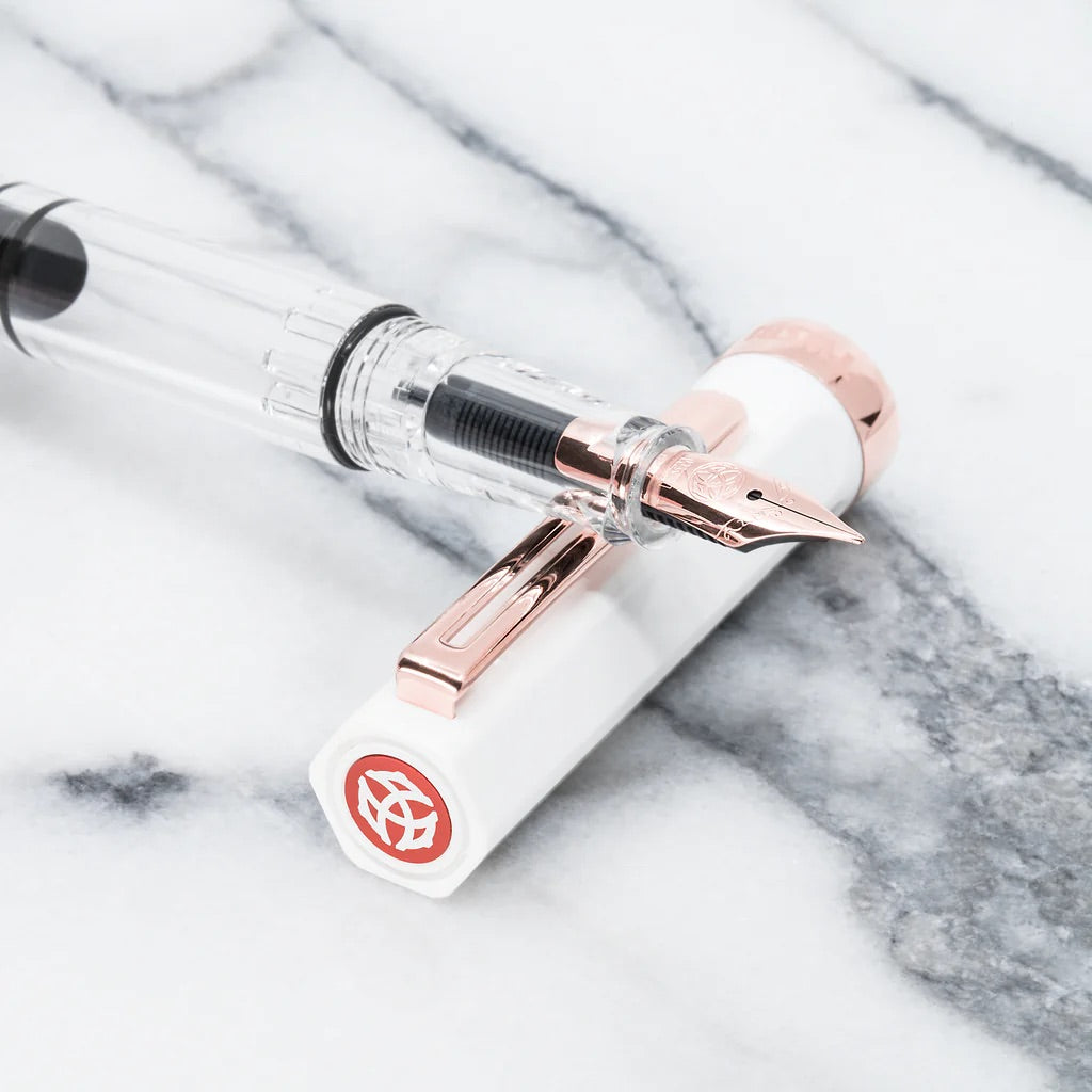 TWSBI ECO Fountain Pen in White with Rose Gold Trim — TWSBI fountain pen — precision nib writing instrument, at Cityluxe Singapore stationery store