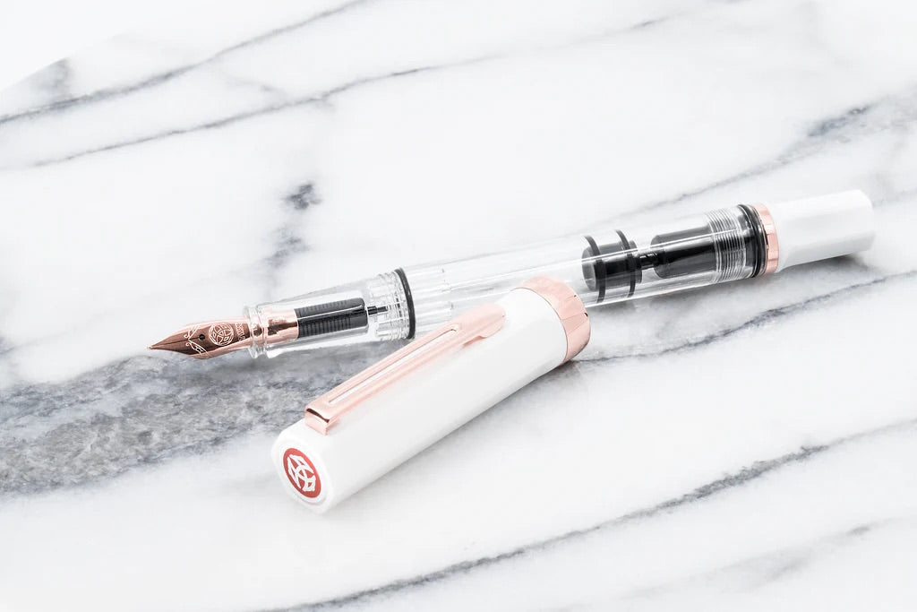 TWSBI ECO Fountain Pen in White with Rose Gold Trim — TWSBI fountain pen — precision nib writing instrument, at Cityluxe Singapore stationery store