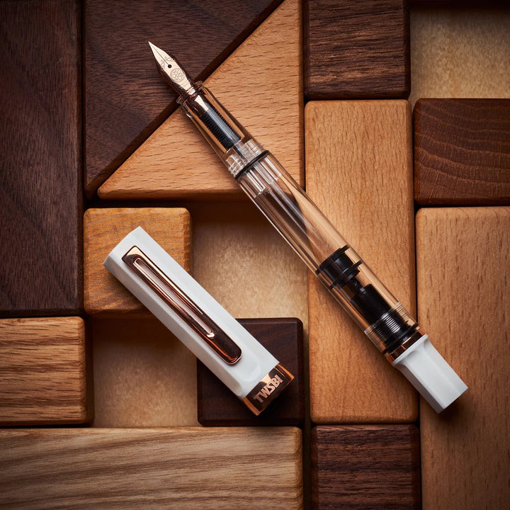 TWSBI ECO Fountain Pen in White with Rose Gold Trim — TWSBI fountain pen — precision nib writing instrument, at Cityluxe Singapore stationery store