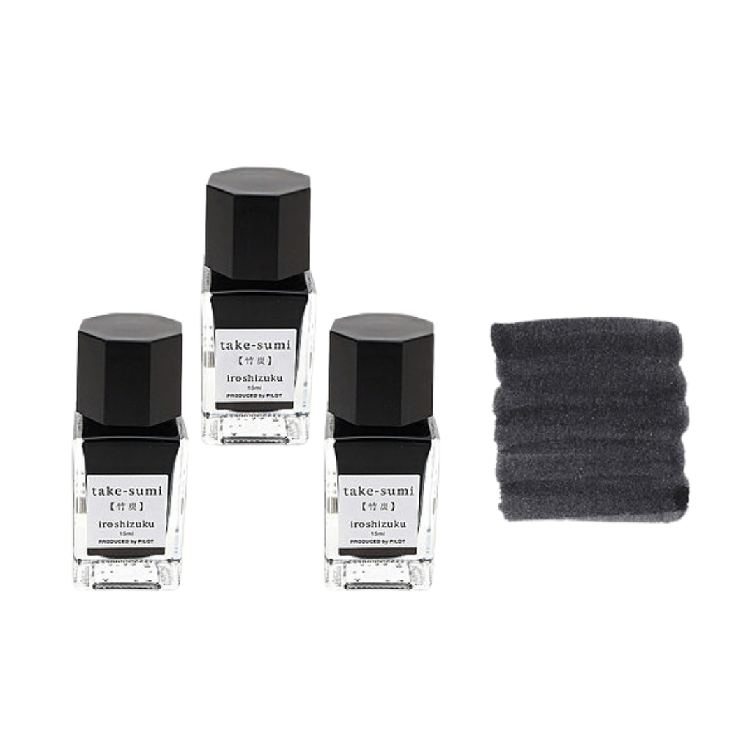 Pilot Iroshizuku 15ml Ink Bottle - Take-sumi (Charcoal Black) — colour swatch on paper