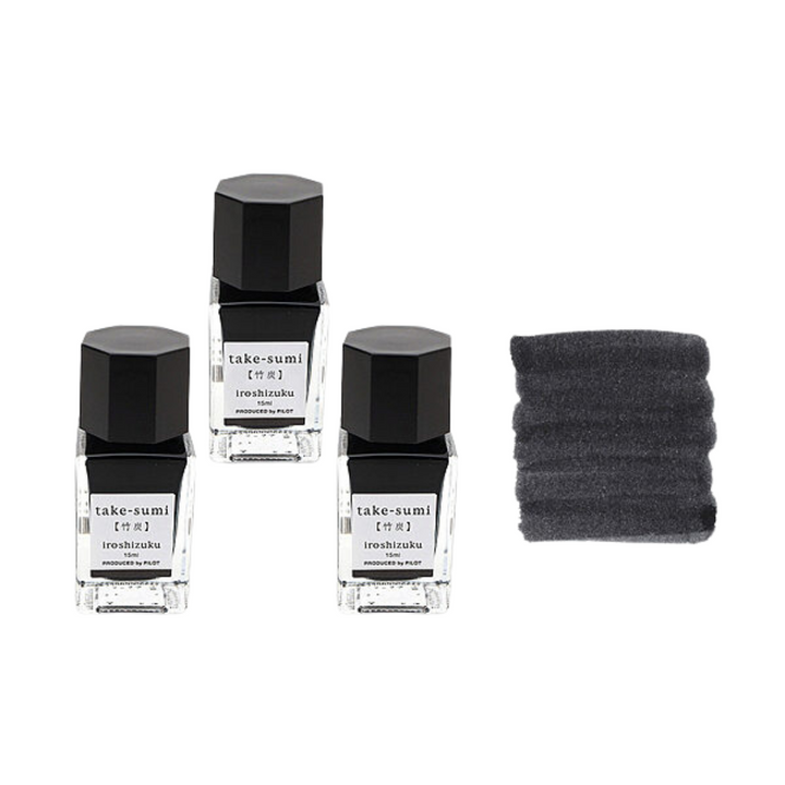 Pilot Iroshizuku 15ml Ink Bottle - Take-sumi (Charcoal Black) — colour swatch on paper